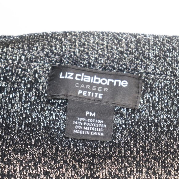 Liz Claiborne Career Silver Black Shiny Sweater Medium Petite - Picture 7 of 8